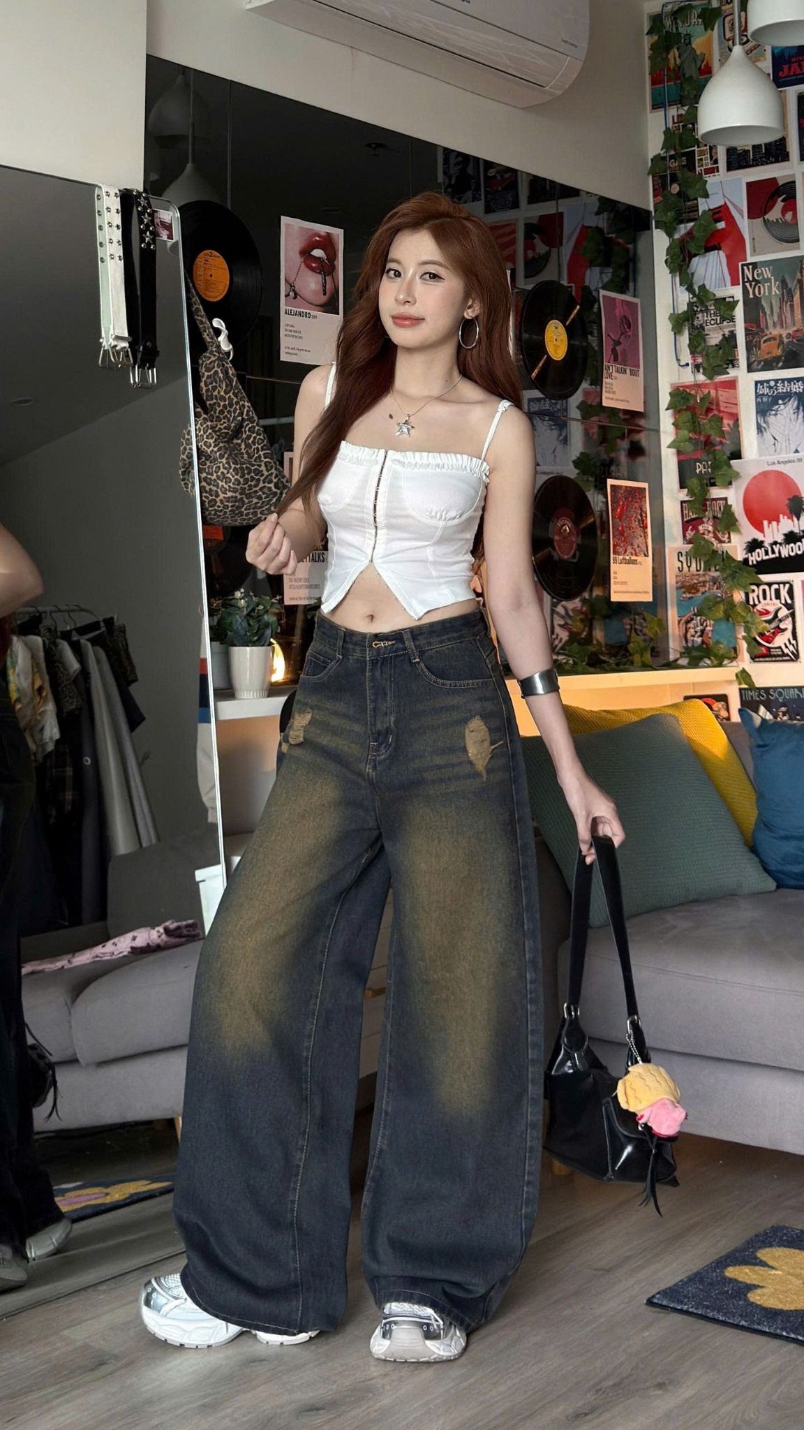  Quần suông rộng form basic wash màu - ĐẬM - G53 ( eo S<66, M<70, L<74 ) 