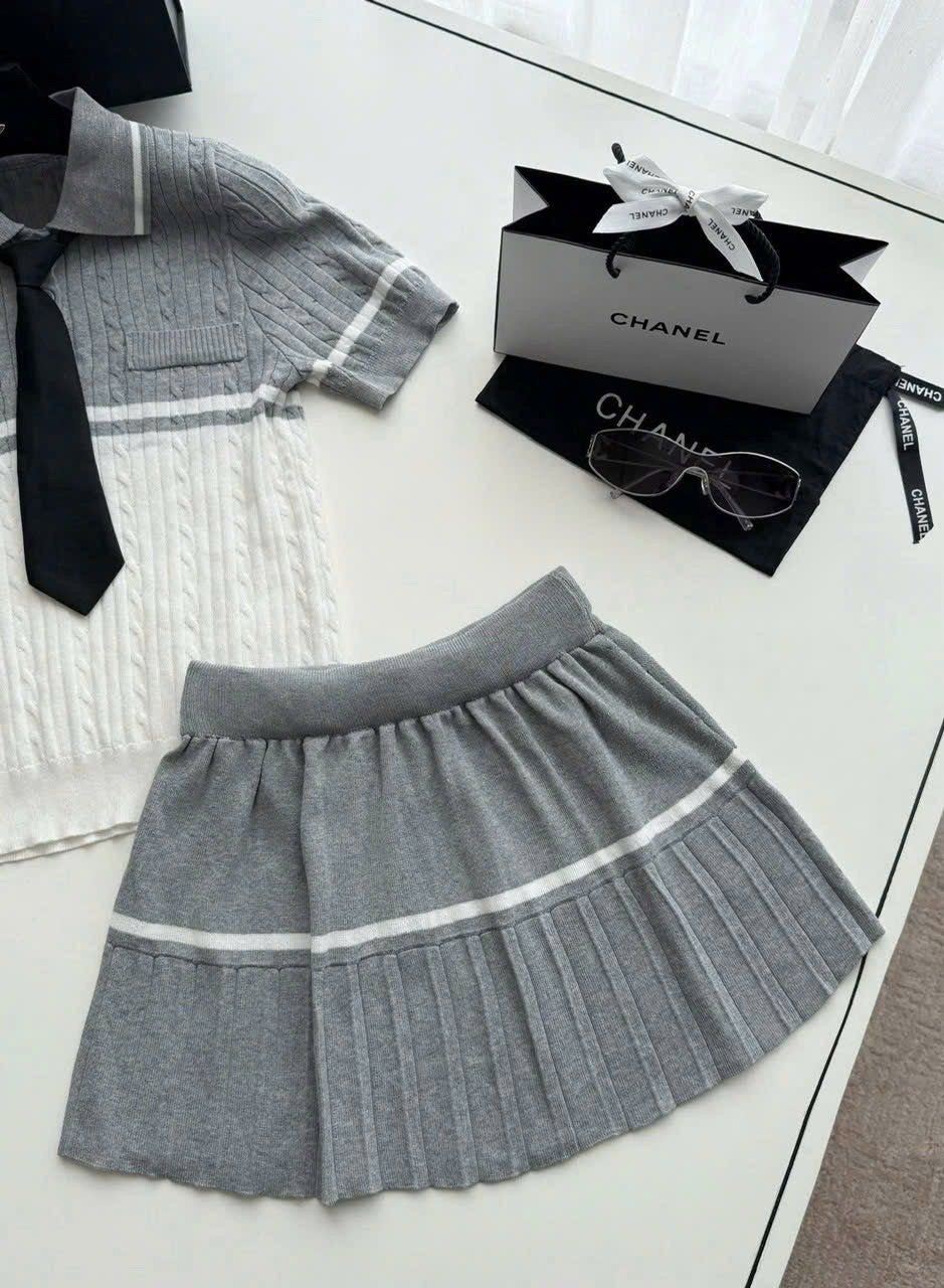  Set len 3 món áo cổ đức mix chân váy tặng kèm cavat - E279 