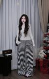  Set áo tay dài cổ v phối quần suông kẻ sọc - E280 