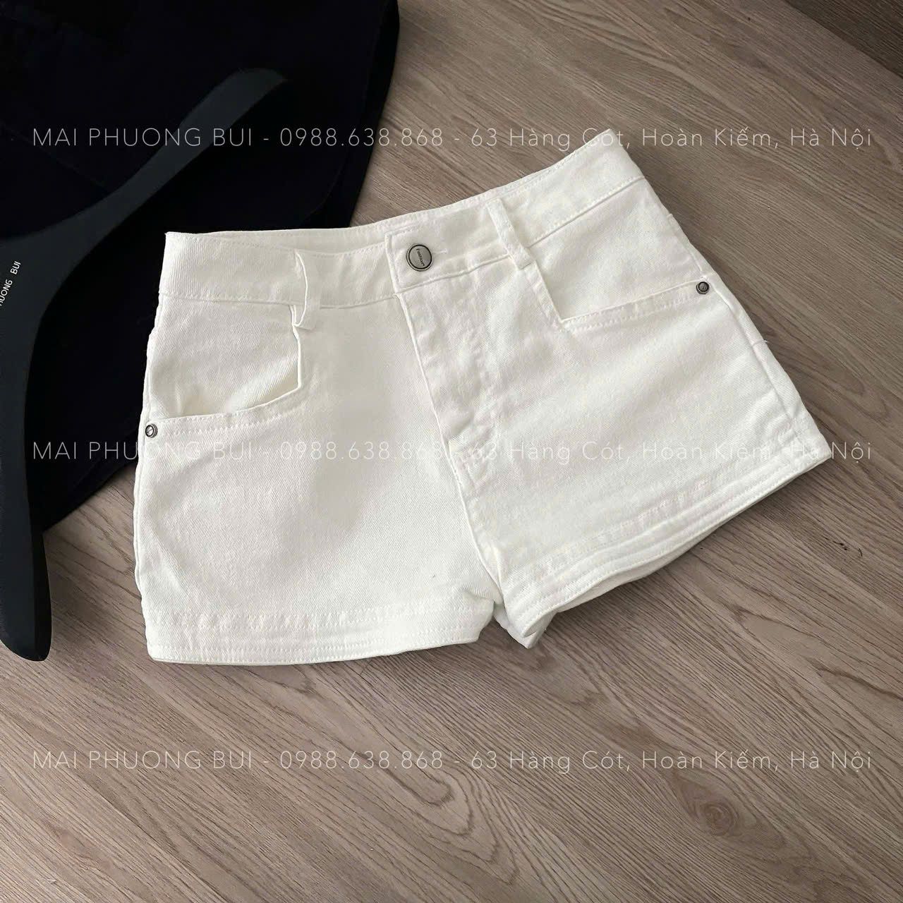  Quần short cạp vừa denim cao giãn - TRẮNG - S128 ( eo S<64, M<68, L<72 ) 