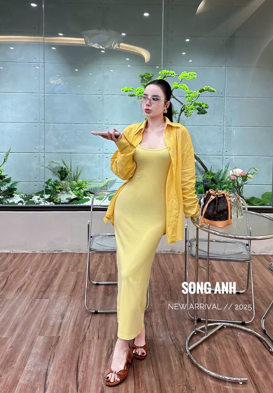  Set đầm hai dây thun ôm sát body phối áo sơ mi form rộng - D68 ( eo S<68, M<70 ) (0) 