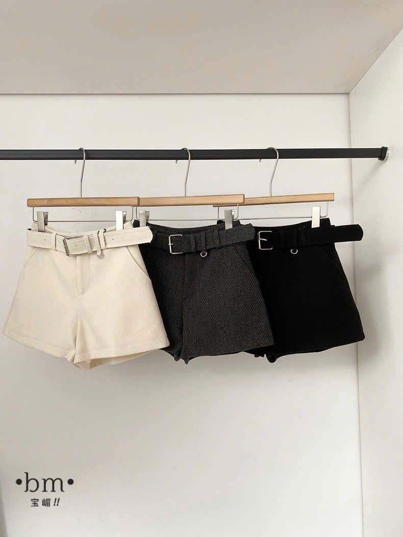  Quần short dạ đúp lót 2 lớp kèm đai cùng chất - GHI - R112 ( eo S<66, M<70, L<74 ) 