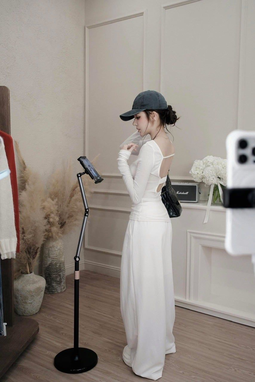  Set áo tay dài hở lưng mix quần suông rộng form siêu đẹp - TRẮNG - N28 H28 