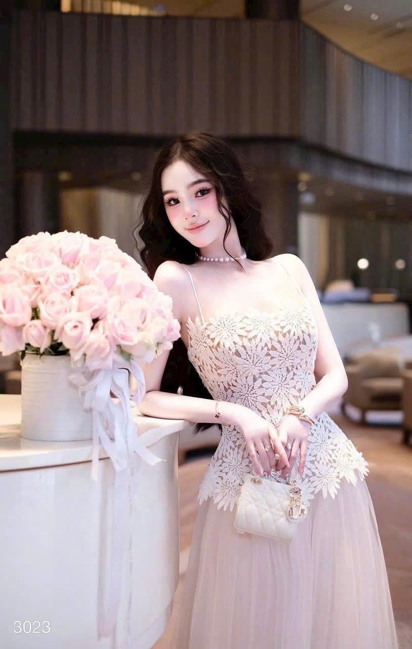  Set đầm áo 2s hai lớp phối ren hoa kèm chân váy voan dáng dài - A185 ( eo áo S<68, M<72, L<76 ) ( CV DÀI 100CM, ÁO DÀI 66CM )(S) 