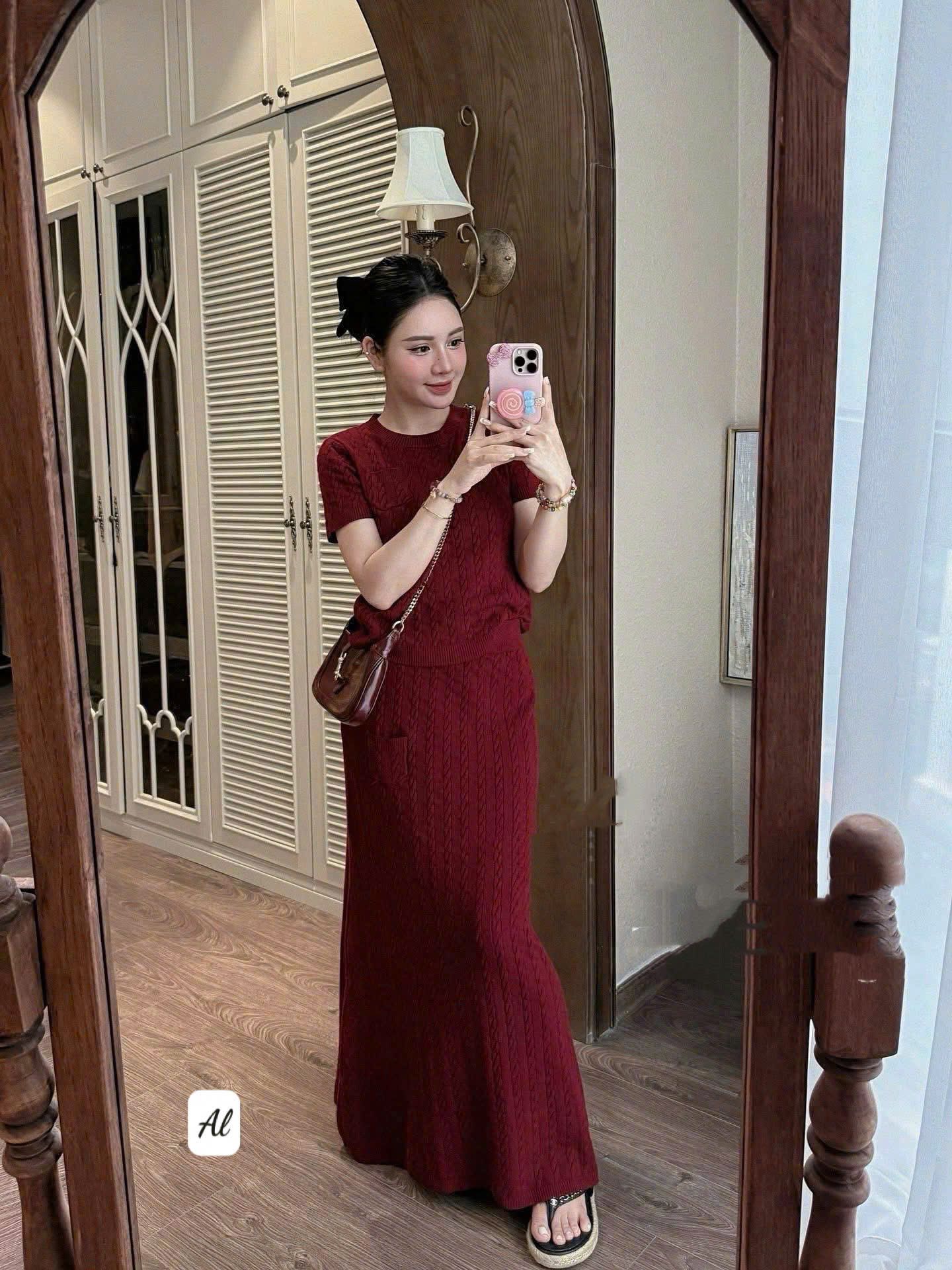  Set len áo cọc tay mix chân váy dáng dài siêu xinh - ĐỎ - C226 (0) H57 