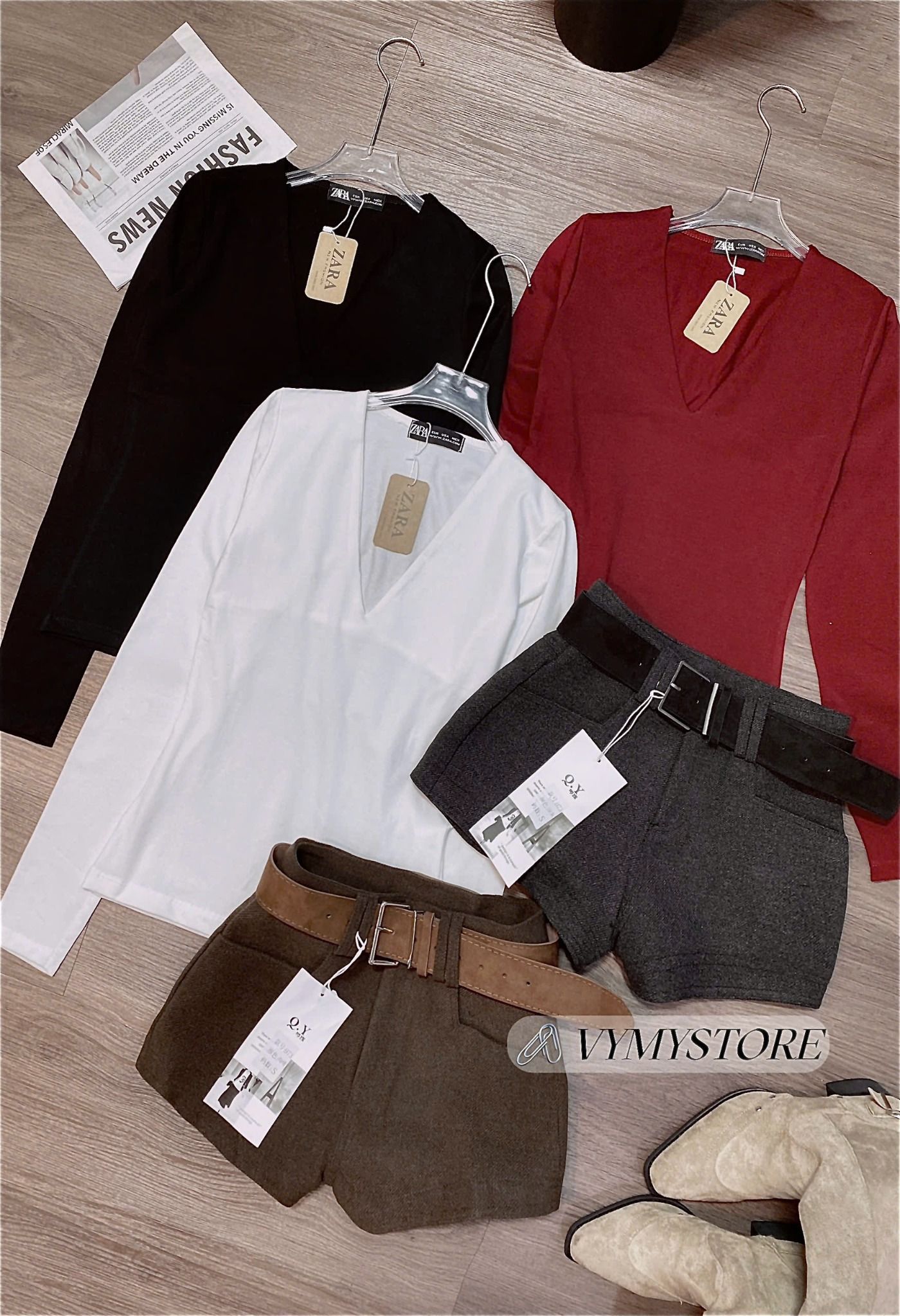  Áo thun tay dài cổ V ZARA tôn dáng - TRẮNG - R67 