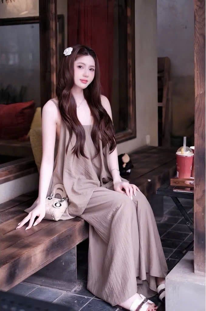  Set áo hai dây form babydoll mix quần suông dáng dài - NÂU - Z264 