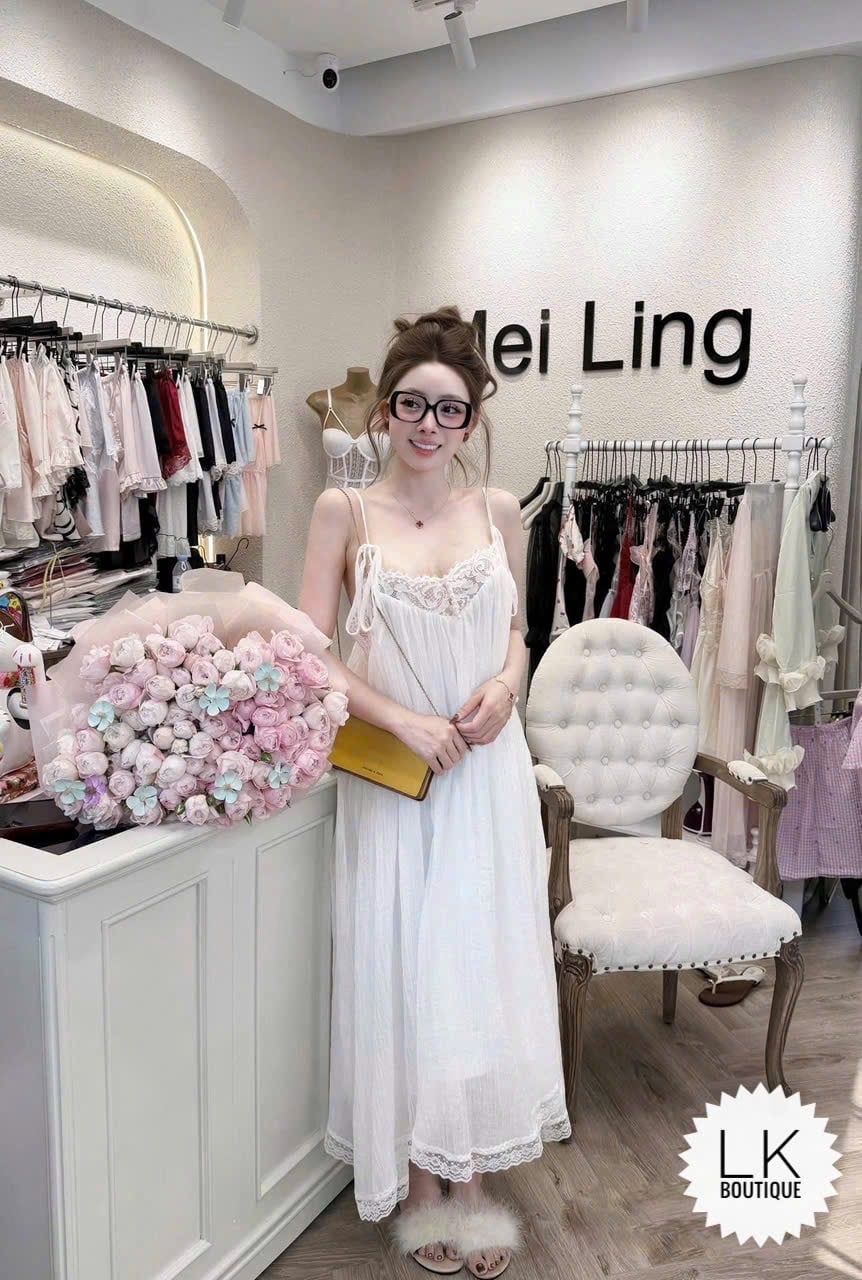  Váy maxi hai dây phối ren tiểu thư - E246 