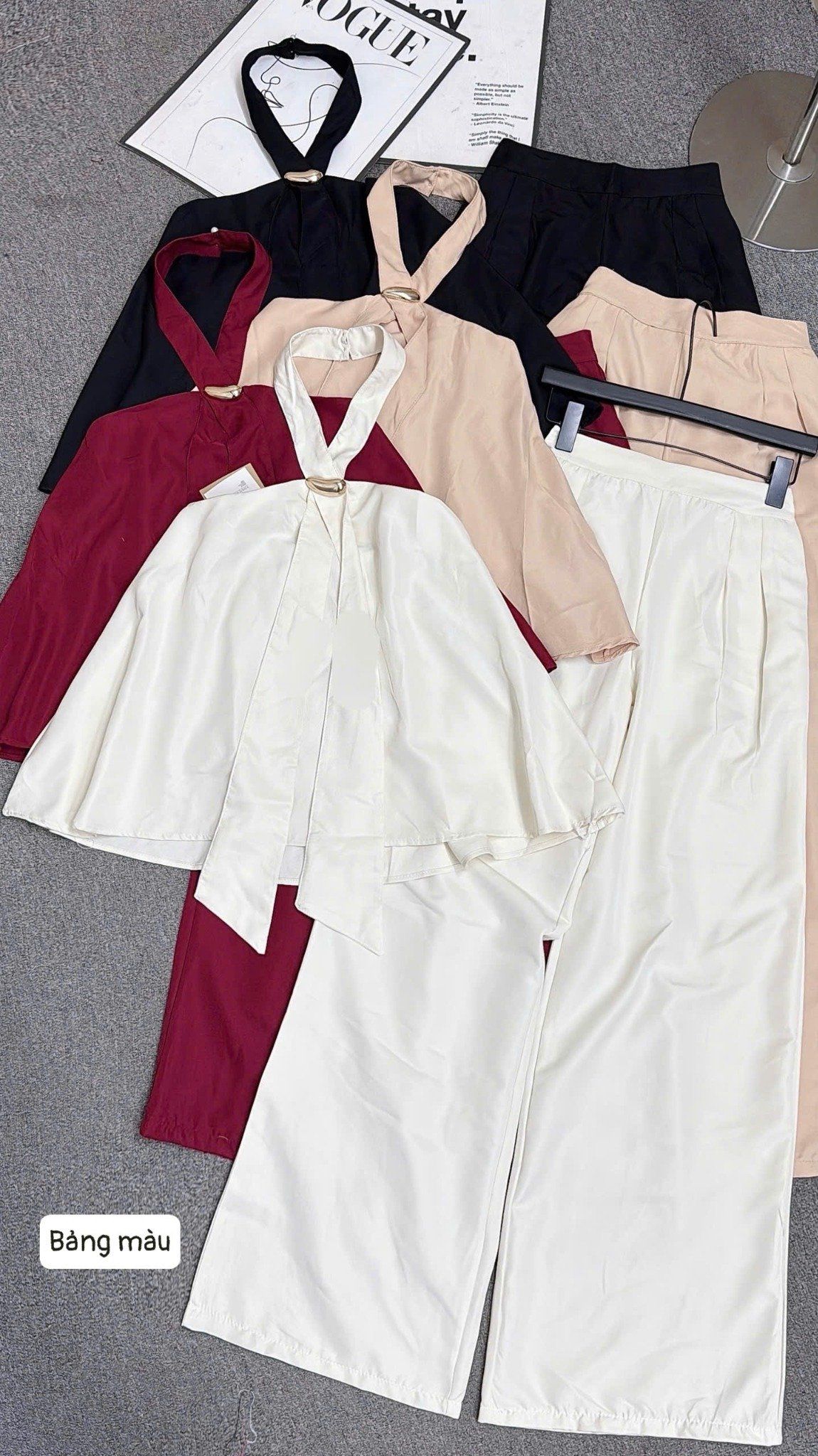  Set áo chồng cổ yếm mix quần suông rộng - ĐỎ - G129 ( DÀI 100CM ) 