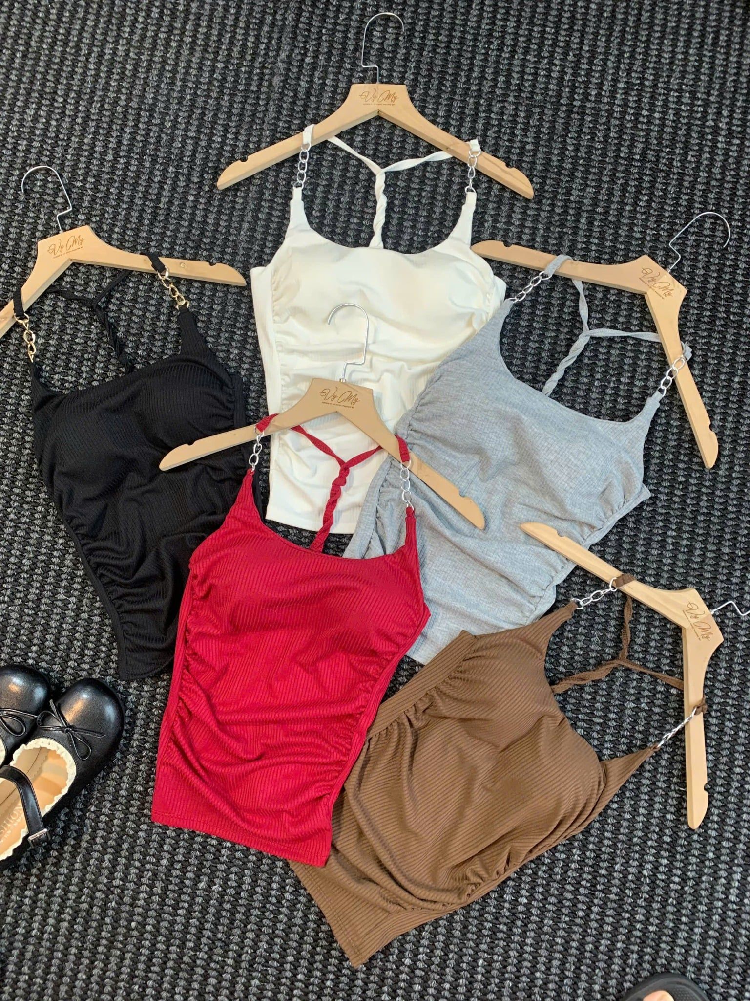  Áo hai dây xích nhún có mood ngực - XÁM - A20 