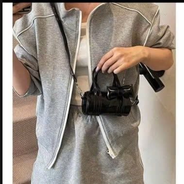  Túi trống mini đeo chéo kèm tag nơ rời - ĐEN - Z72 