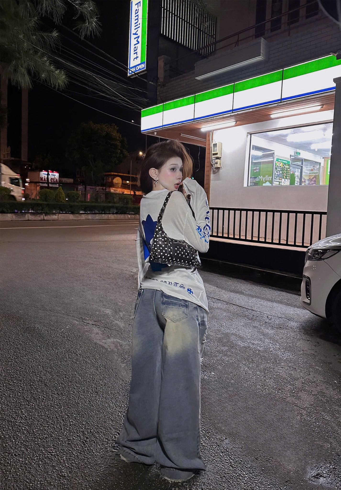  Áo phông giấy tay dài giấu quần in chome xanh - A406 ( dài 73cm ) 