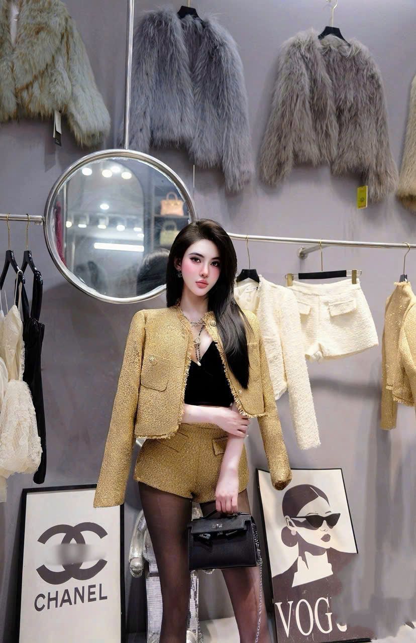  Set 2 món dạ áo tay dài đính cúc mix quần short ngắn - VÀNG - E119 (EO S<68, M<72) 