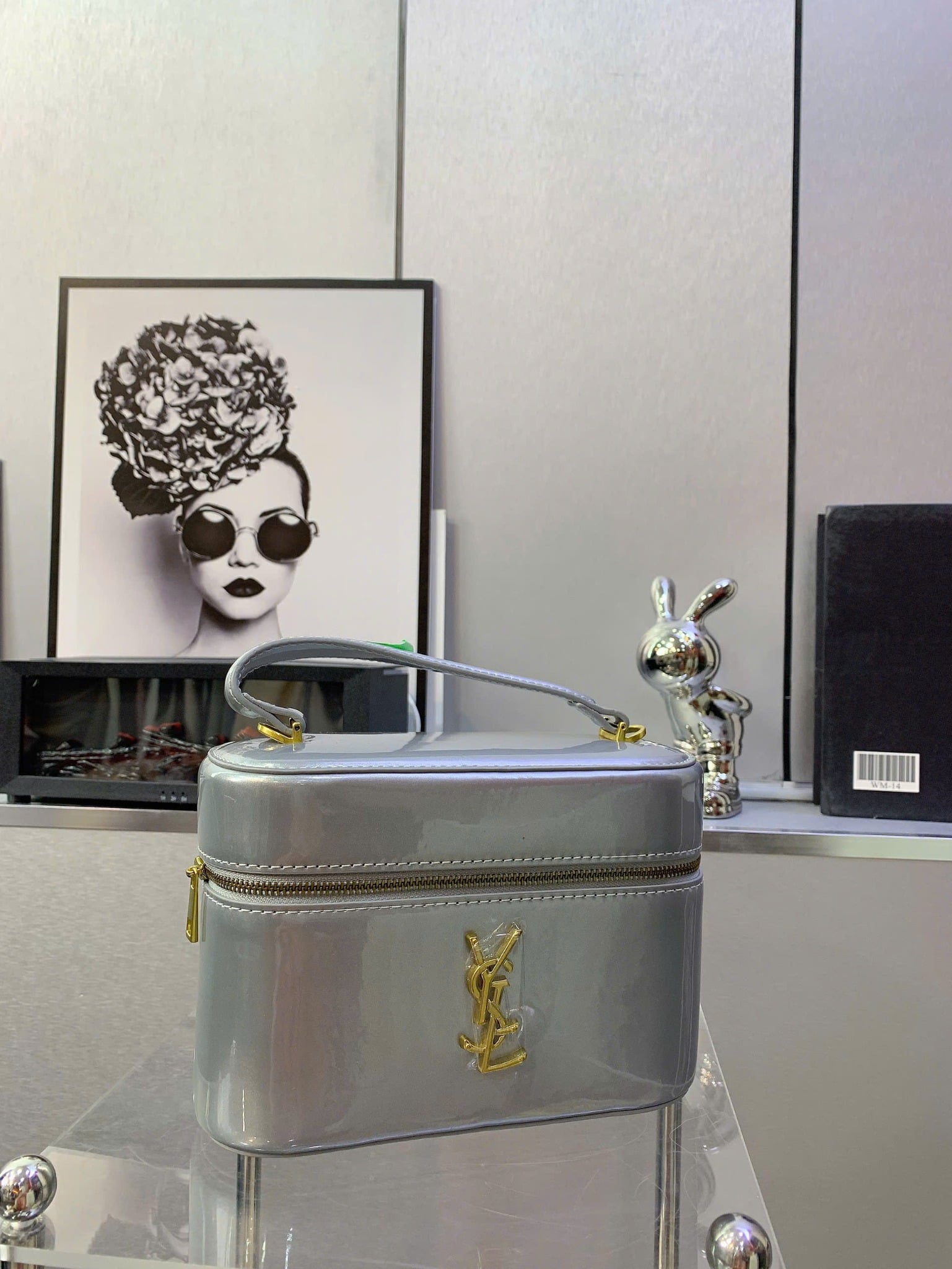  Túi xách hộp YSL chất da bóng form cứng - BẠC - B111 
