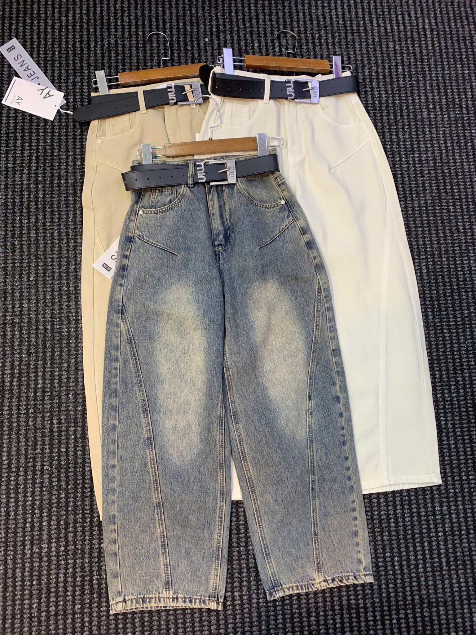  Quần suông baggy basic phối đai miumiu bản to - JEANS - B141 ( eo S<68, M<72 , L<76 , DÀI 92CM ) 