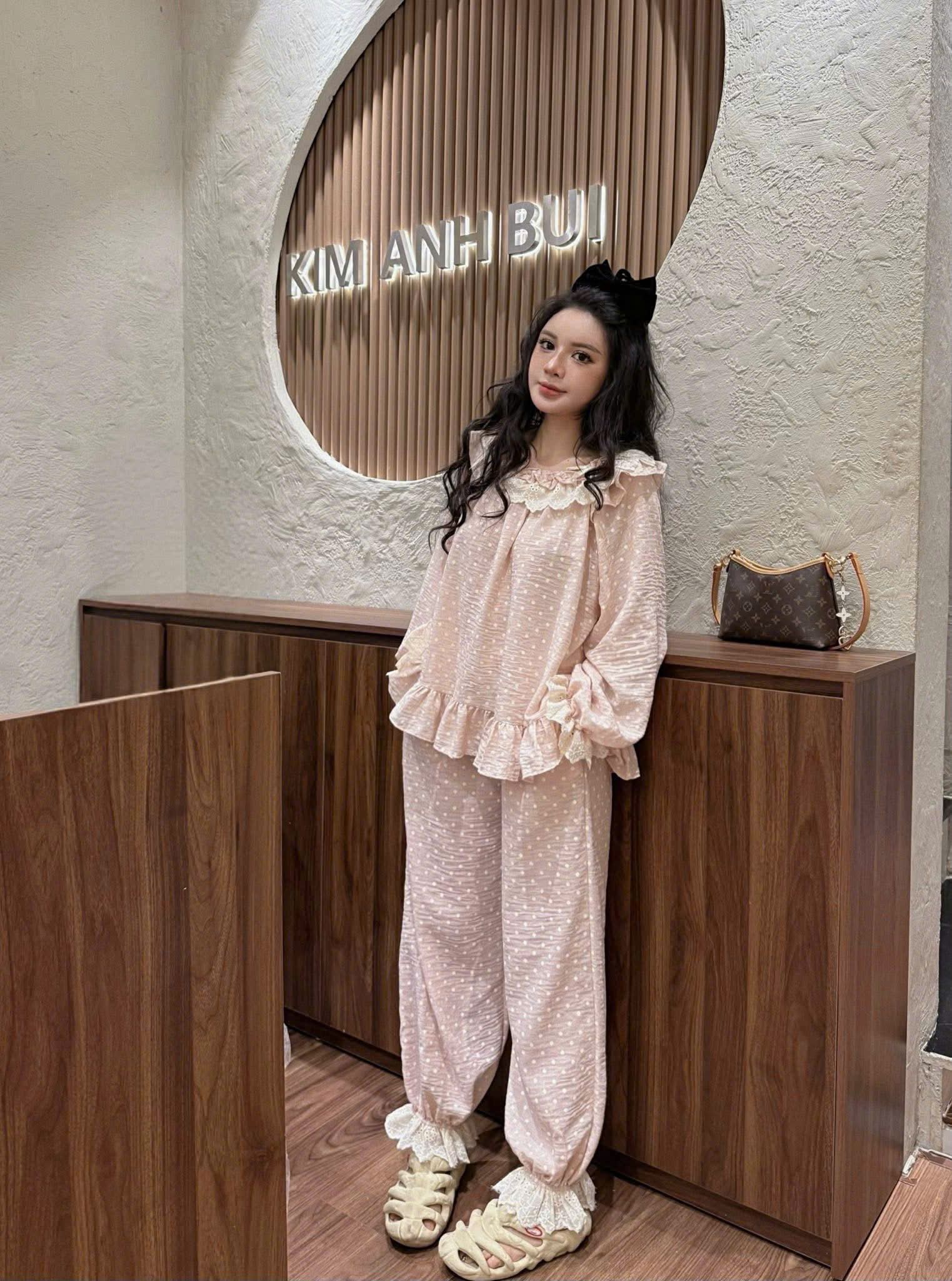  Set bộ hot hit áo phối bèo mix quần ống túm họa tiết chấm bi - HỒNG - G50 