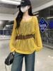 Áo cổ tròn tay dài đan dệt phong cách thời trang tặng kèm đai - VÀNG - A337 (0) ( dài 63cm )