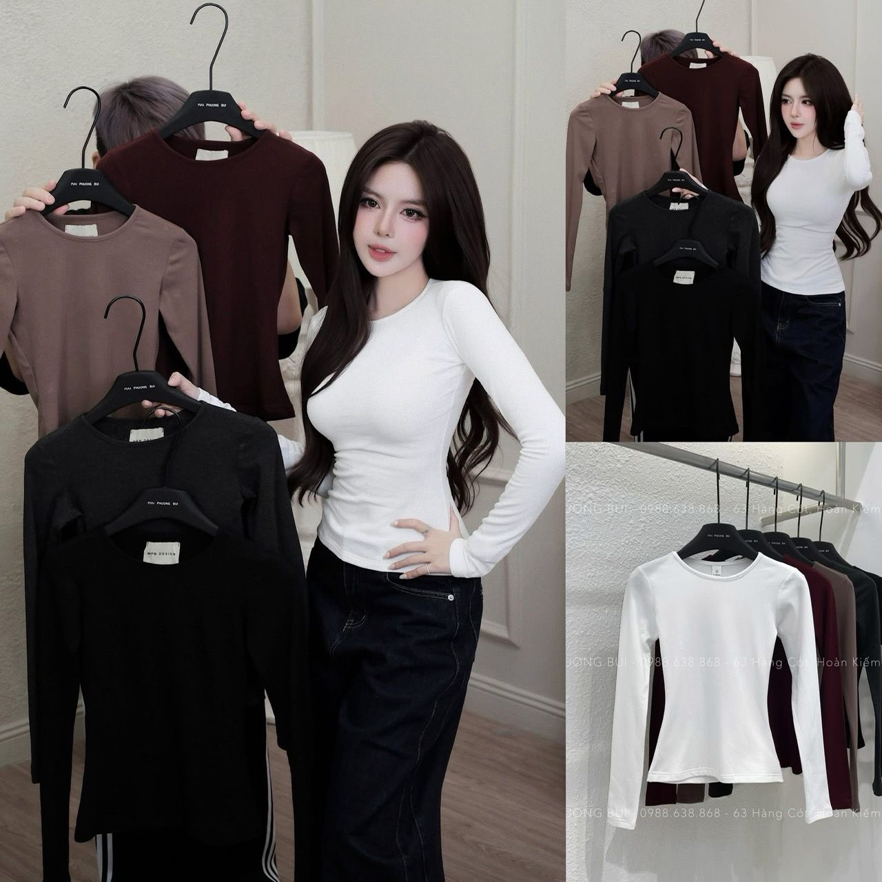  Áo thun giữ nhiệt áo tay dài cổ tròn - TRẮNG - C98 