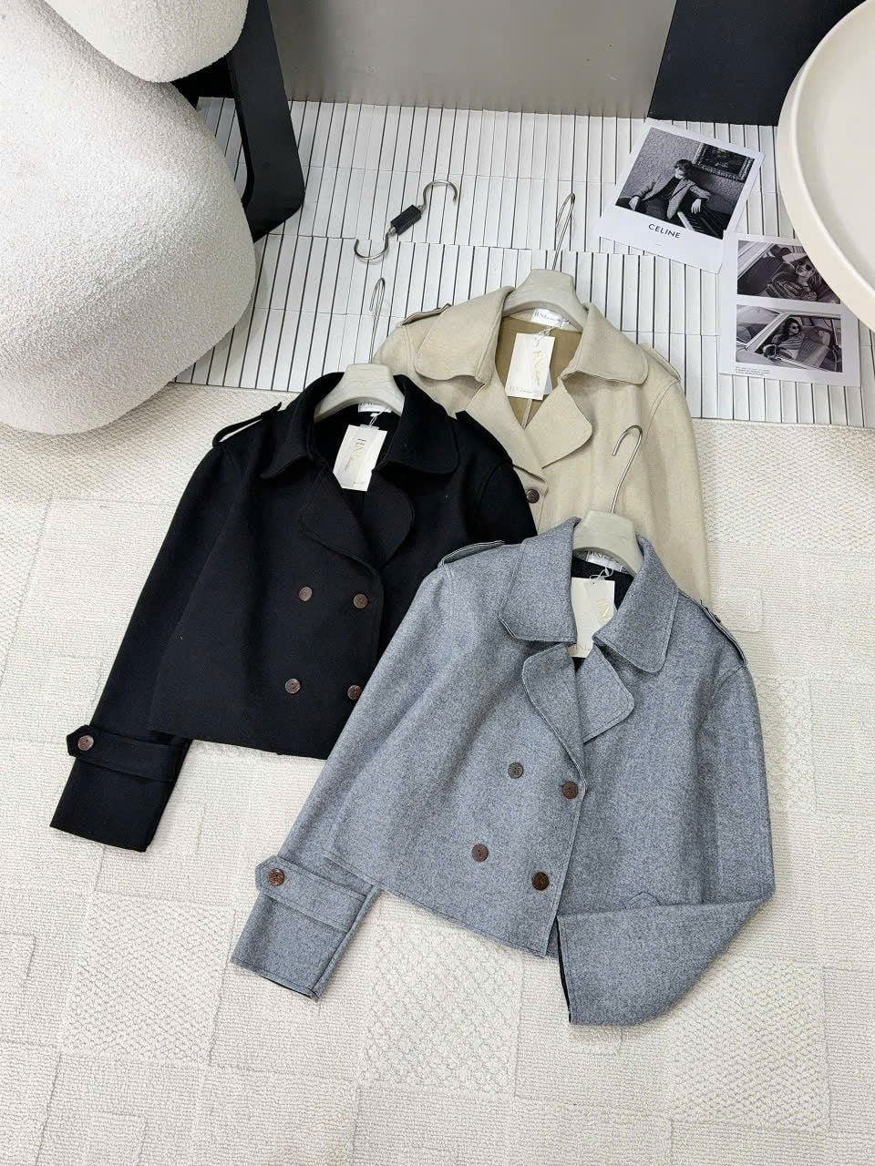  Áo khoác vest cúc gỗ chất da lộn xịn xò - ĐEN - E275 