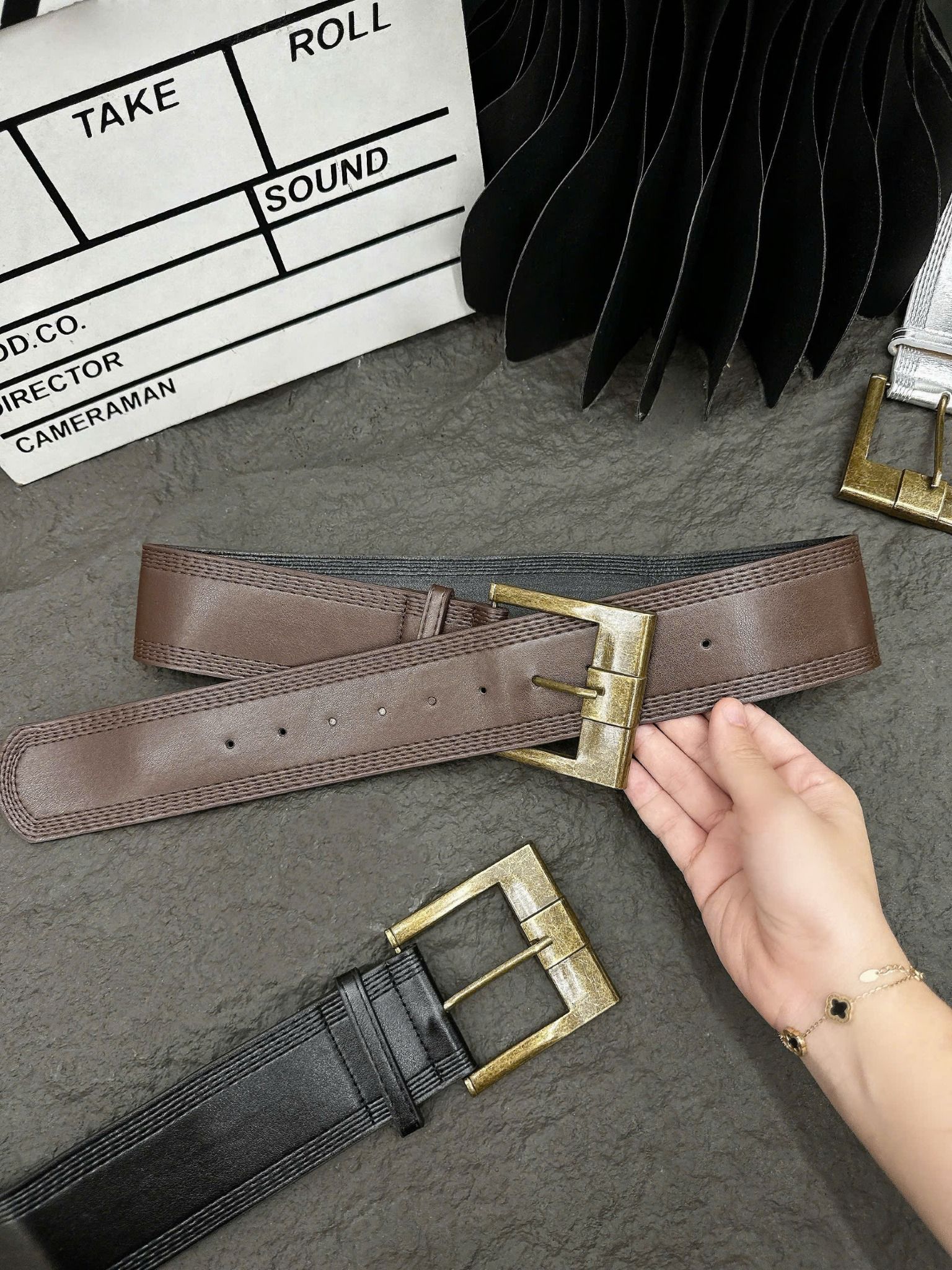  Thắt lưng y2k bản to dày dăn phong cách retro - NÂU - R229 (0) 