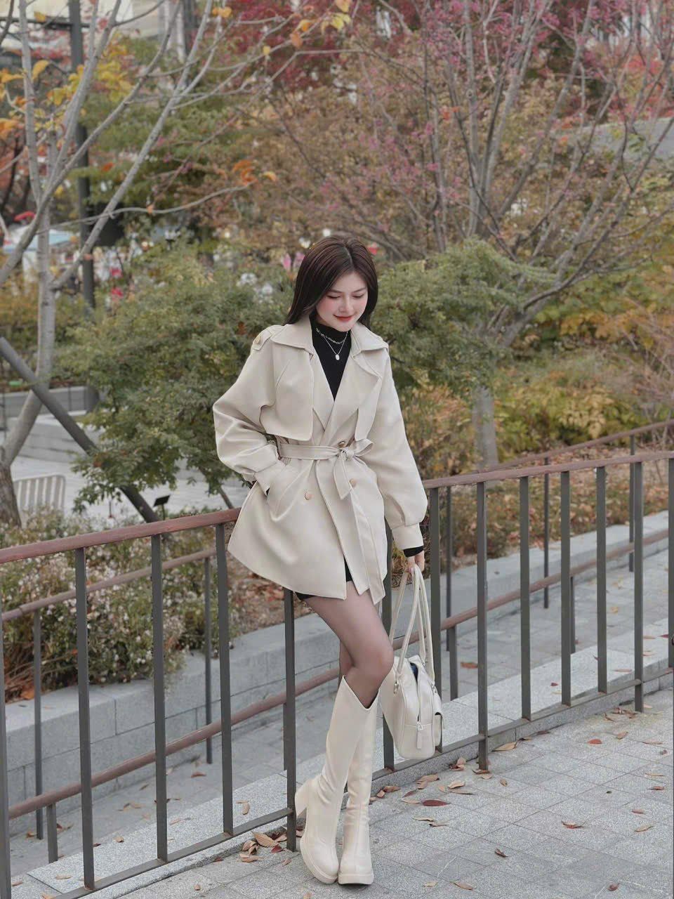  Áo khoác vest mangto cài nút kèm dây thắt eo sang trọng - KEM - E237 