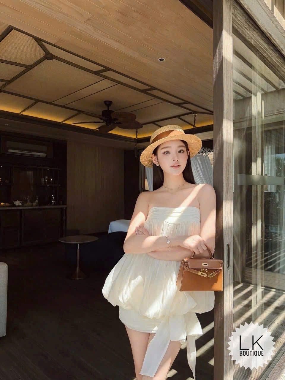  Đầm cup ngực dáng bí liền thân cột nơ tiểu thư - Z63 
