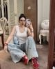 Quần jeans suông ống rộng thêu mèo toàn thân cạp cao xịn xò - Q65 ( eo S<64, M<68, L<72 )