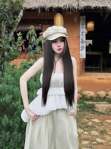  Áo hai dây form bí vải voan tơ nhũ cao cấp - TRẮNG - R255 