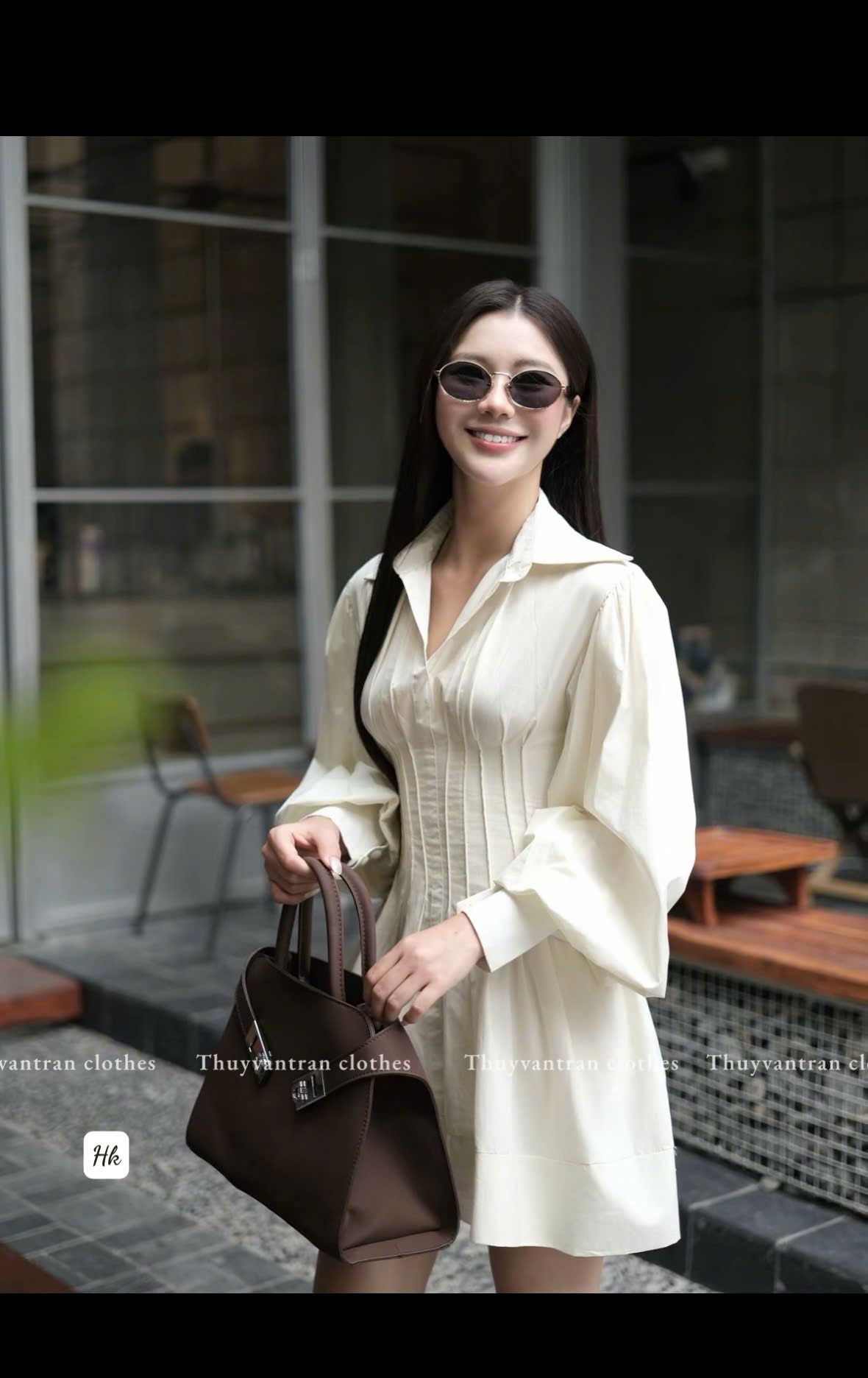  Đầm thiết kế sang chảnh cổ sơ mi ngực chicben dây kéo sau lưng - E48 ( eo S<68, M<72 ) 