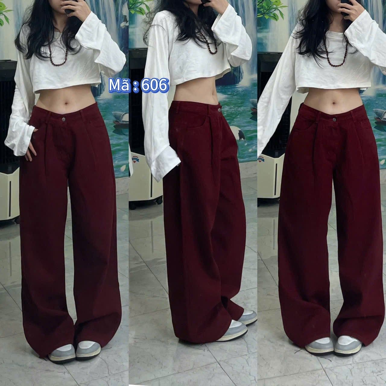  Quần kaki ống suông BASIC trơn - ĐỎ - Z24 (EO S<66, M<70, L<74) (DÀI 104CM) 