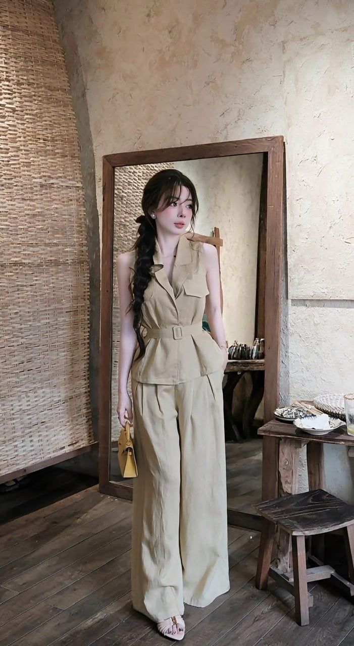  Set áo gile cổ vest kèm quần ống suông siêu hot - K65 ( EO S<68 M<72 ) 
