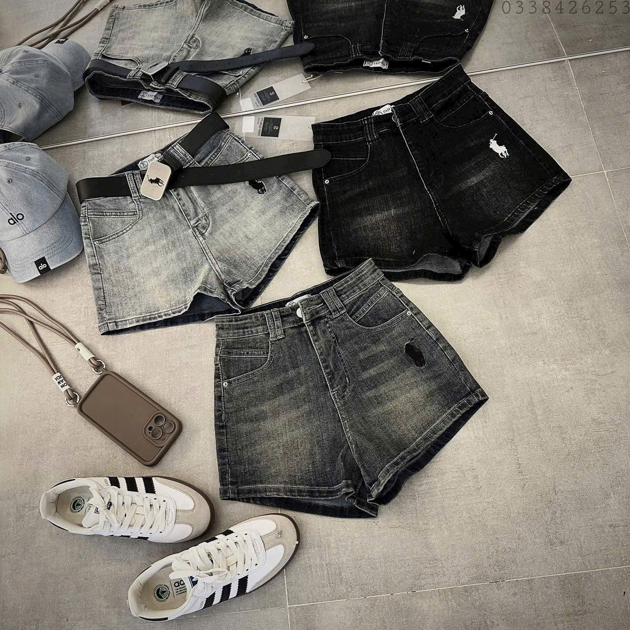  Quần jeans đùi cạp cao thêu ngựa polo xịn xò - NHẠT - Q601 (eo S<66, M<70, L<74) 