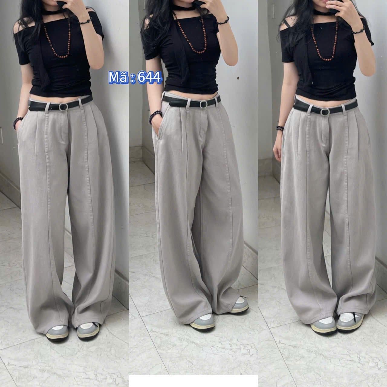 Quần kaki ống rộng form basic - GHI - A70 ( dài 96cm ) ( eo S<68, M<72, L<76 ) 