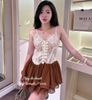 Đầm hai dây ren đan dây chân váy bèo tầng - A264 ( eo S<64, M<68 ) ( dài 72cm ) (0)