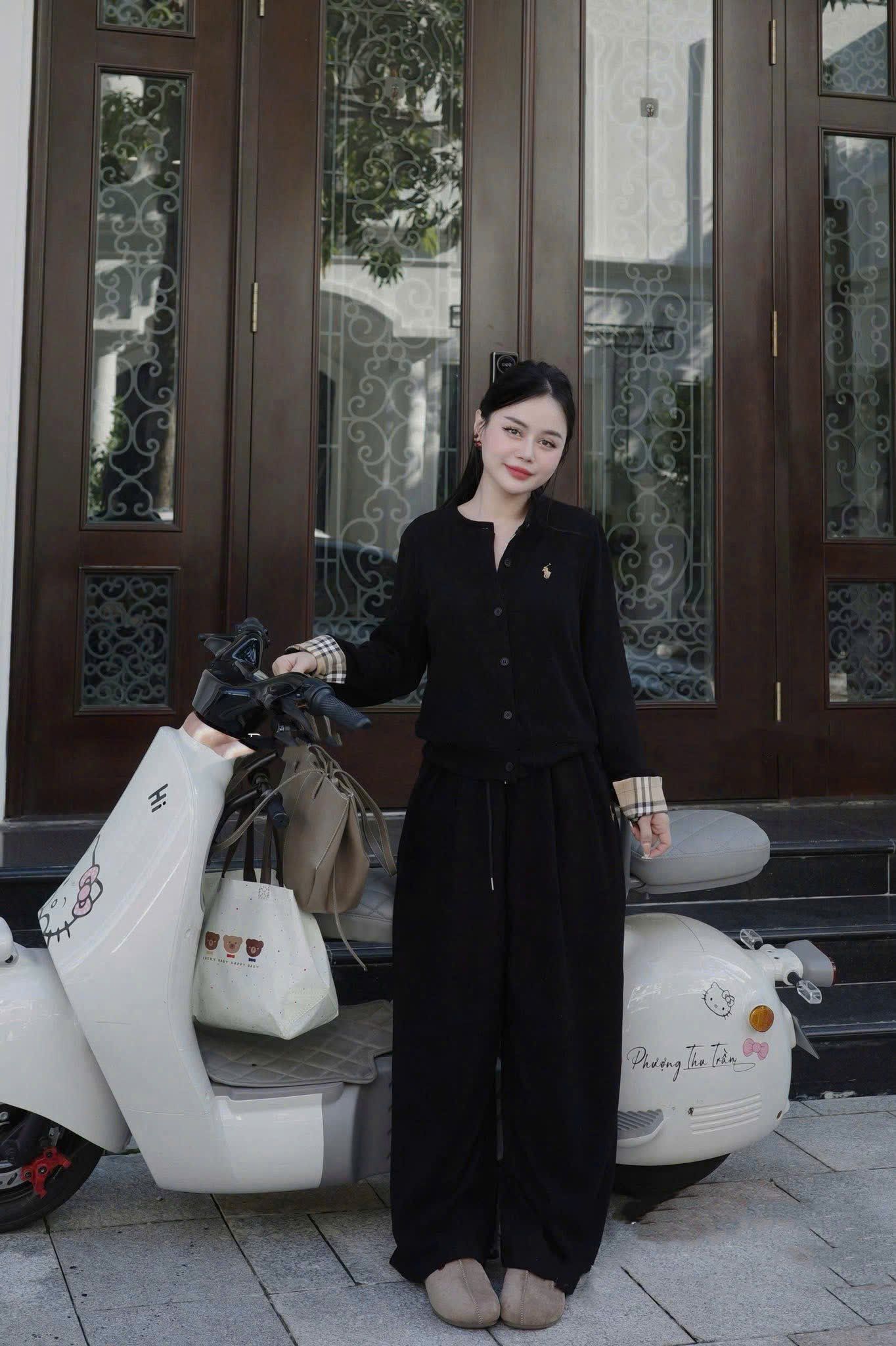  Set áo tay dài mix quần suông phối viền kẻ sọc - ĐEN - G57 