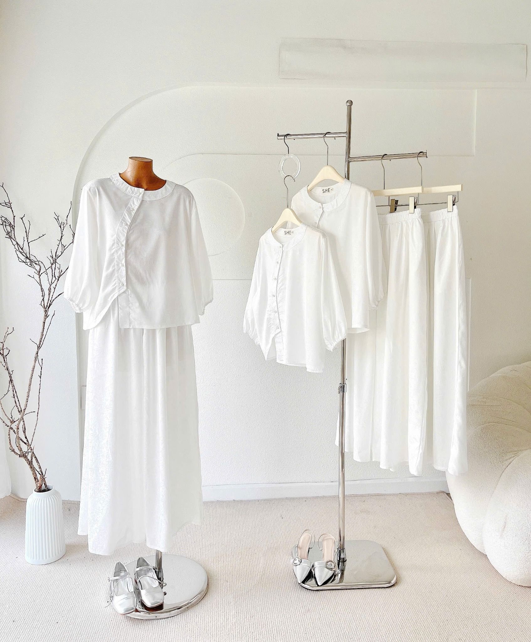  Set bộ cài nút chất lụa hoạ tiết mix quần suông rộng - R86 