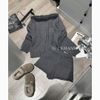Set bộ len áo tay dài dơi cổ lông mix quần short xịn xò - XÁM - N180