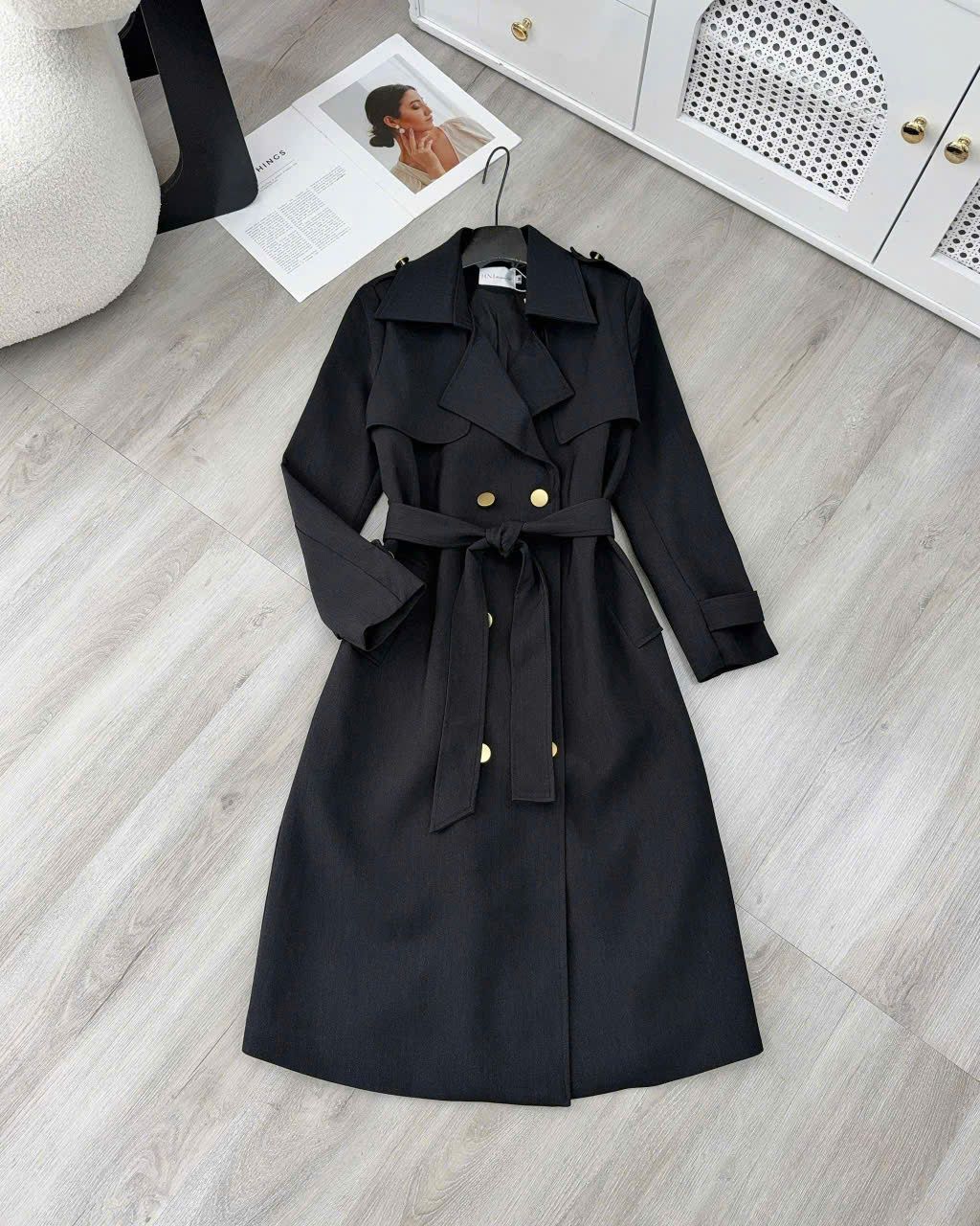  Vest mangto dài đúp lót 2 lớp kèm đai thắt lưng - ĐEN - C39 