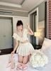Set áo phối ren đính nơ mix chân váy dáng xòe siêu xinh - V37 (eo S<68, M<72)