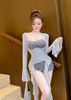 Set 2 món tay dài phối áo cúp ngực 2s mix quần short kim sa - XÁM - B10 (EO S<68, M<72)