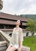 Set 3 món áo hai dây ren nổi kèm áo voan choàng mix chân váy lụa - KEM - V173 (EO S<68, M<72, L<76)
