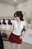 Set áo jumsuit  cổ V phối ren dúm eo mix quần giả váy phối cúc vải - ĐỎ - T534 (EO S<68, M<72cm)