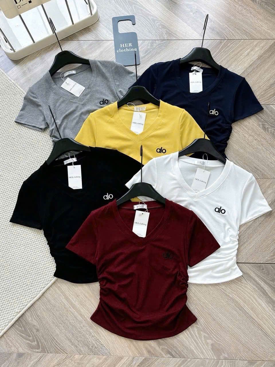  Áo thun cổ tim nhún eo ALO siêu hot - XÁM - T671 