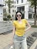 Áo thun cổ tim nhún eo ALO siêu hot - VÀNG - T672