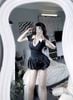 Set áo cổ polo thêu ngựa nhún eo mix chân váy bí bồng - ĐEN - Q9