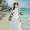 Váy sát nách chun eo dáng dài cột dây hoa siêu hot - TRẮNG - Q79