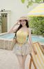 Set áo hai dây cột nơ mix chân váy họa tiết loang màu - VÀNG - Q129 ( eo S<68, M<72 )