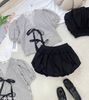 Set áo tay bồng kẻ thắt nơ mix chân váy bí tiểu thư - Q162 (eo S<68, M<72)