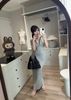 Váy ôm body dáng dài cổ xoắn pha viền ren - XÁM - Q199