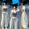 Set áo cổ yếm croptop mix quần suông rộng siêu xinh - Q200